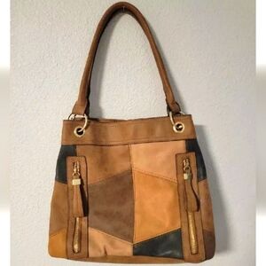 Shoulder Leather Bag ,Color Brown-Tan  Patchwork Tote